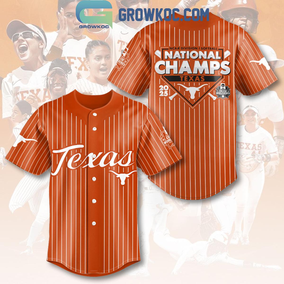 Texas Longhorns National Champions Softball Baseball Jersey baseball jersey product view 1