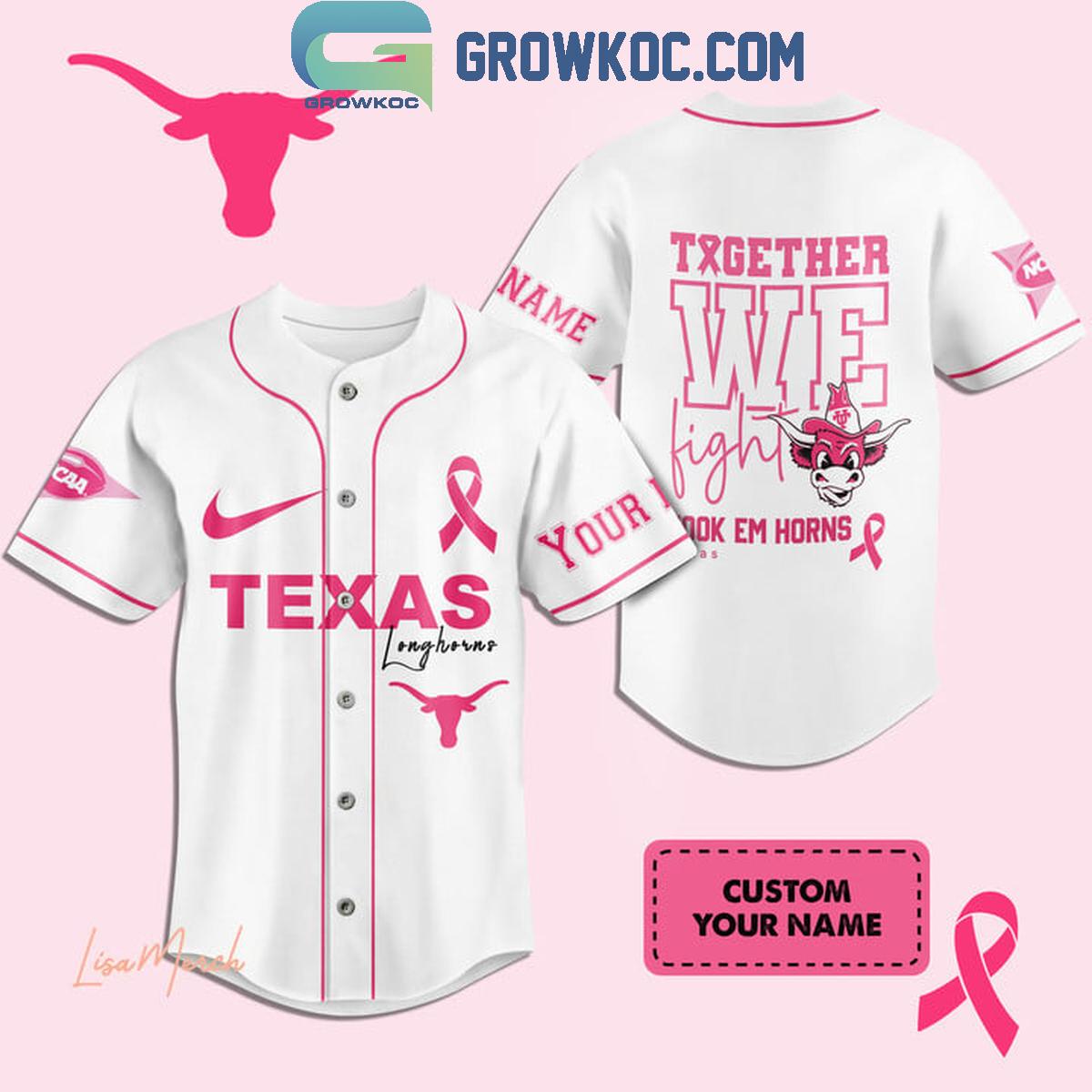 Texas Longhorns Together We Fight Breast Cancer Personalized Baseball Jersey baseball jersey product view 1