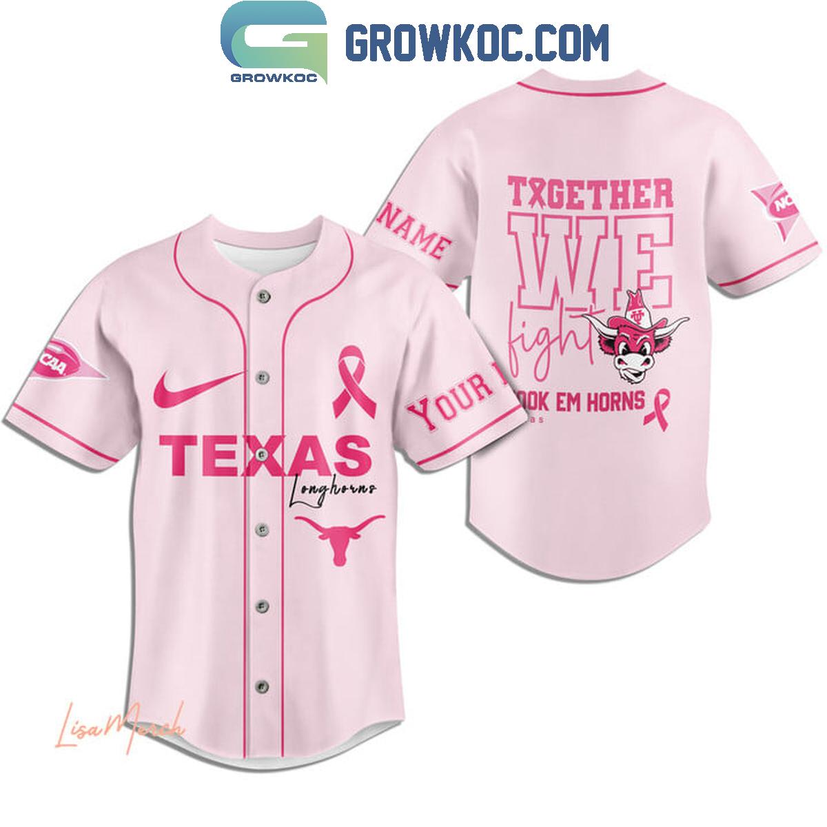Texas Longhorns Together We Fight Breast Cancer Personalized Baseball Jersey baseball jersey product view 4