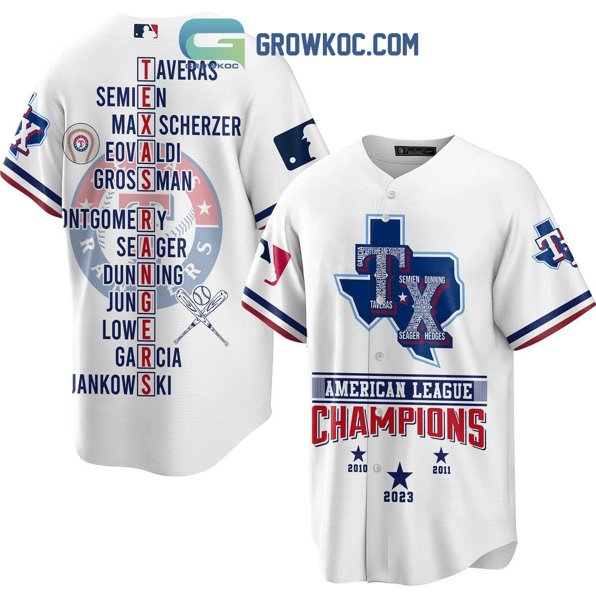 Texas Rangers American League Champions 2023 Baseball Jersey baseball jersey product view 1
