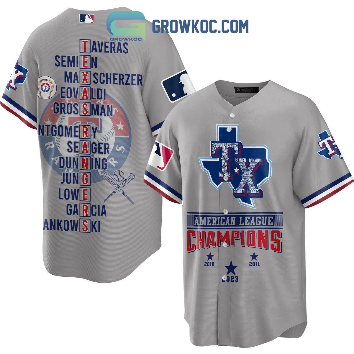 Texas Rangers American League Champions 2023 Baseball Jersey baseball jersey product view 3