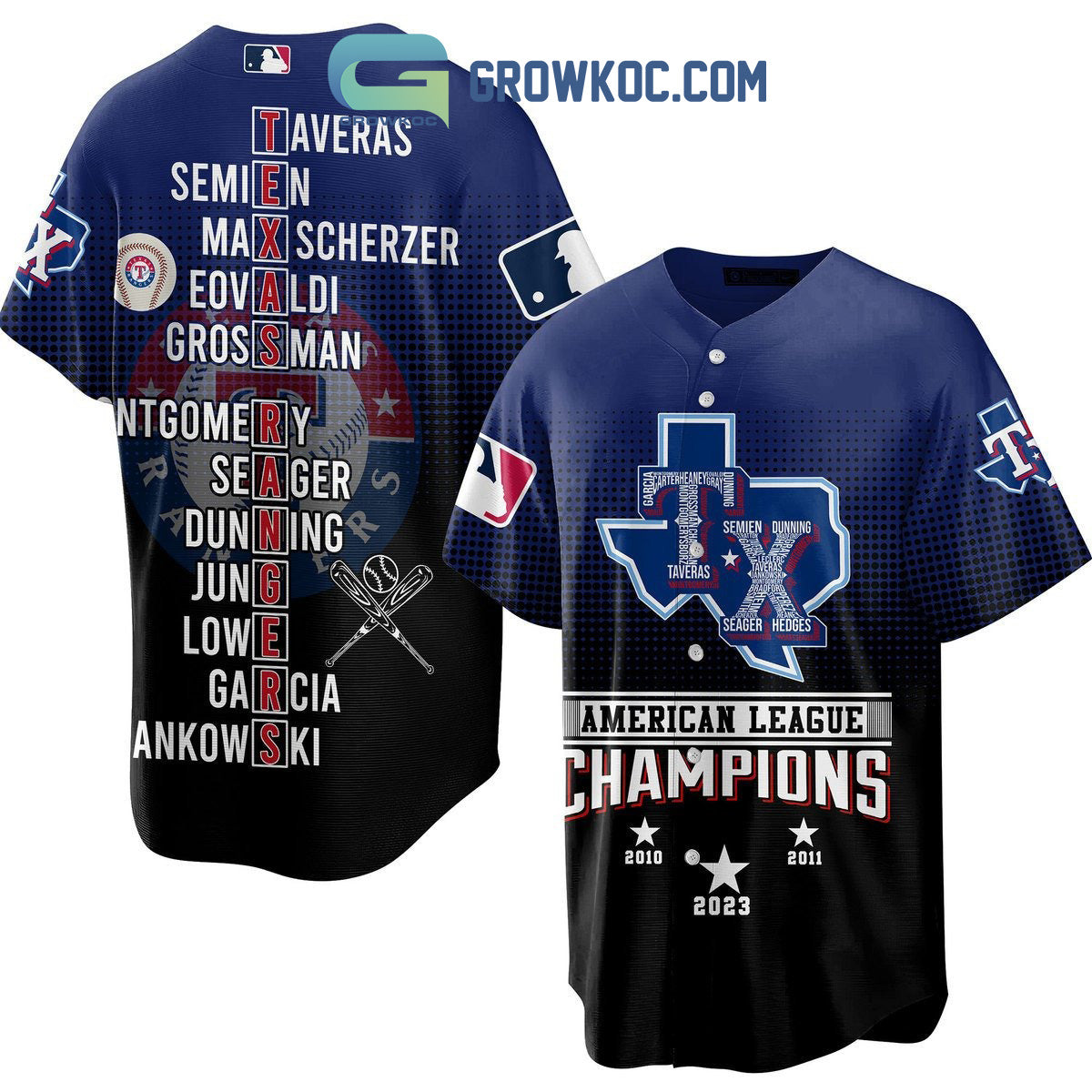 Texas Rangers American League Champions 2023 Baseball Jersey baseball jersey product view 2