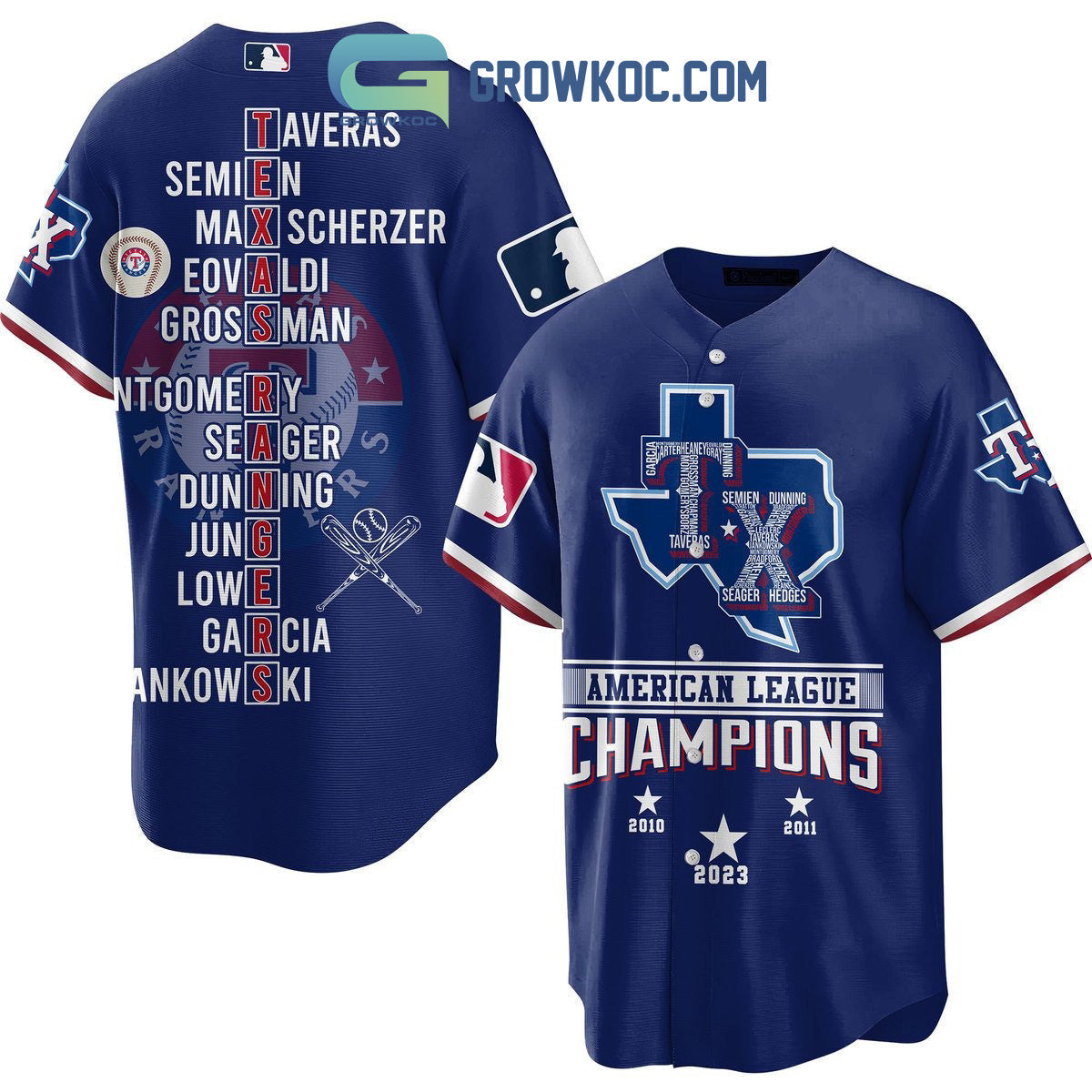 Texas Rangers American League Champions 2023 Baseball Jersey baseball jersey product view 4