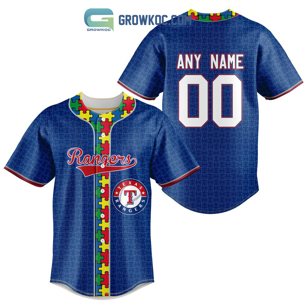 Texas Rangers MLB Fearless Against Autism Personalized Baseball Jersey baseball jersey product view 1