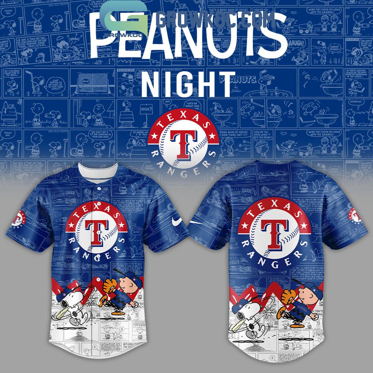 Texas Rangers Peanuts 75th Anniversary Baseball Jersey baseball jersey product view 1
