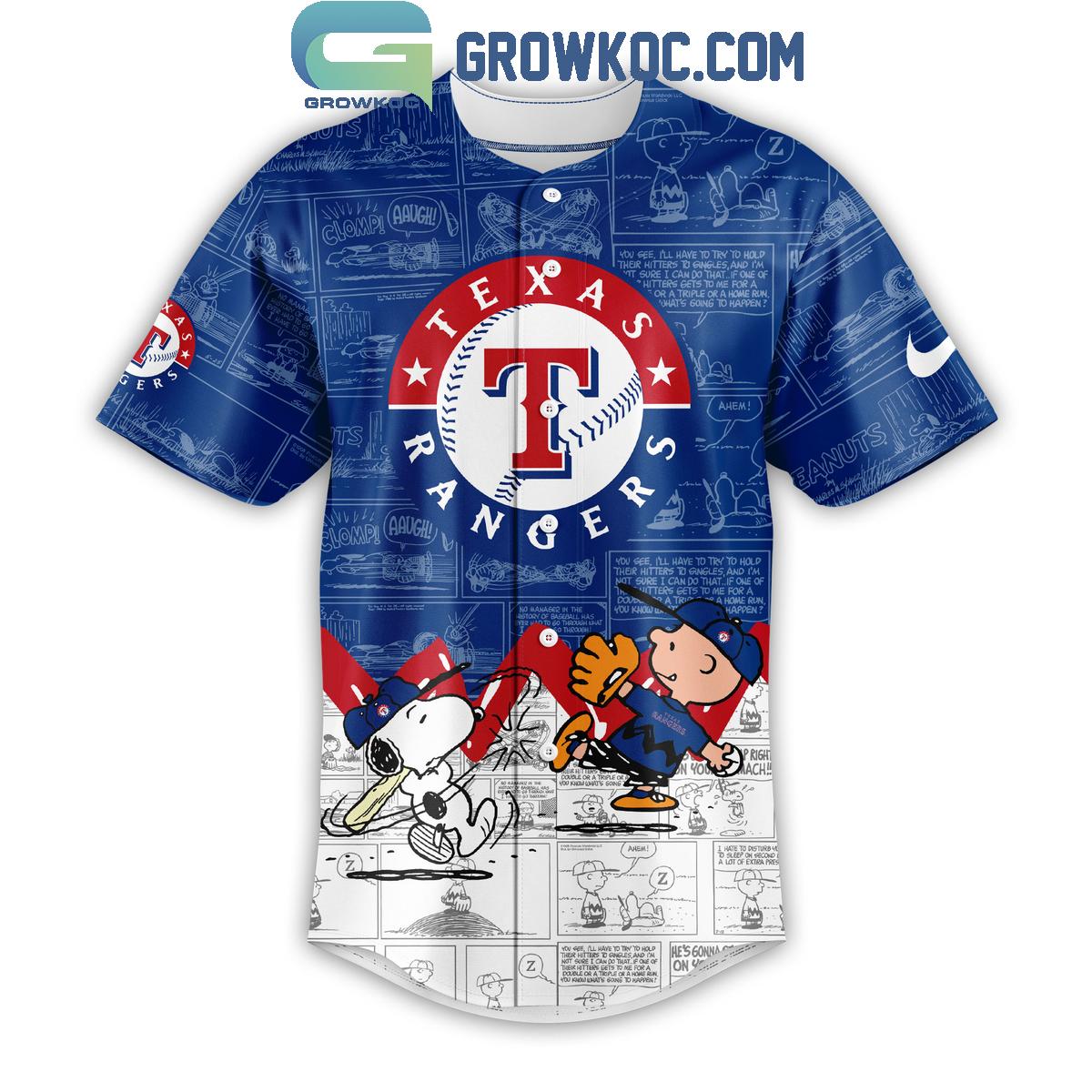 Texas Rangers Peanuts 75th Anniversary Baseball Jersey baseball jersey product view 2