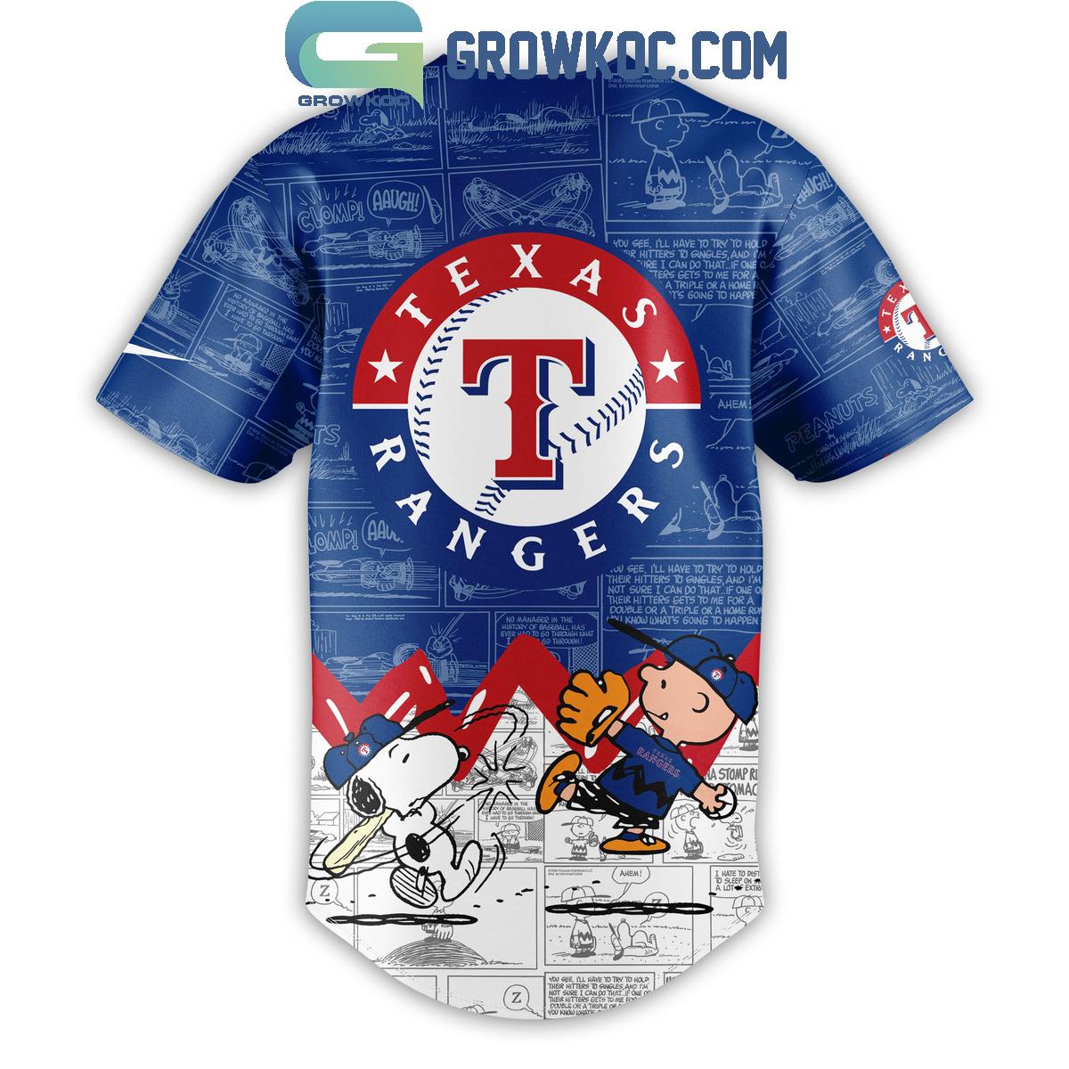 Texas Rangers Peanuts 75th Anniversary Baseball Jersey baseball jersey product view 3