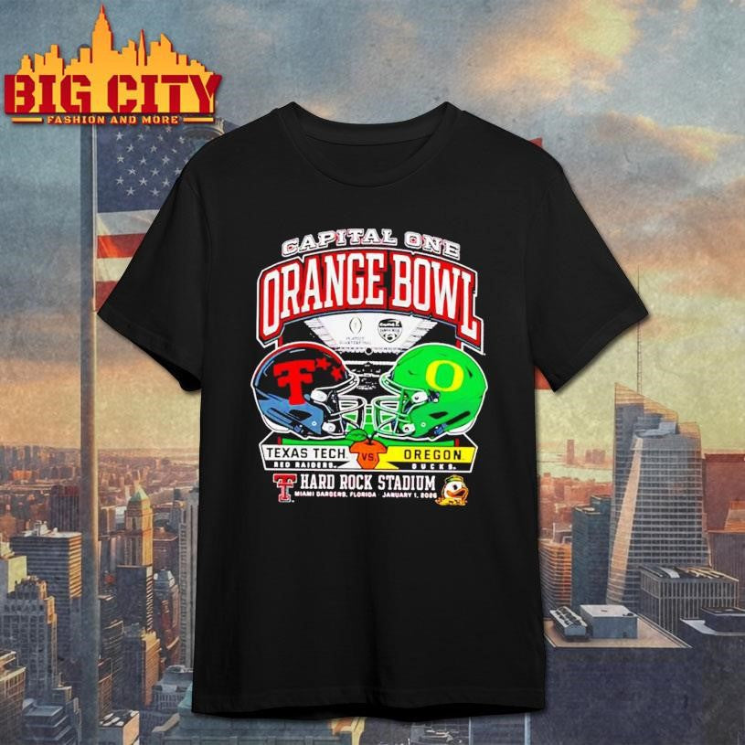 Texas Tech vs Oregon 2025 Orange Bowl Dueling Helmets shirt Unisex T-shirt, Sweatshirt, Hoodie, Long Sleeve Tee - T-Shirt, Sweatshirt, Hoodie
