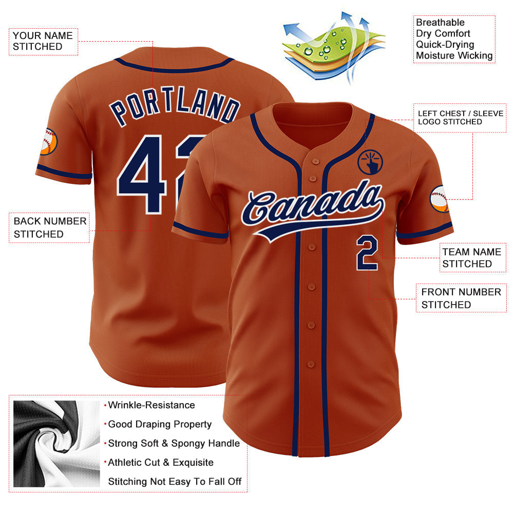 Custom Texas Orange Navy-White Authentic Baseball Jersey baseball jersey product view 3