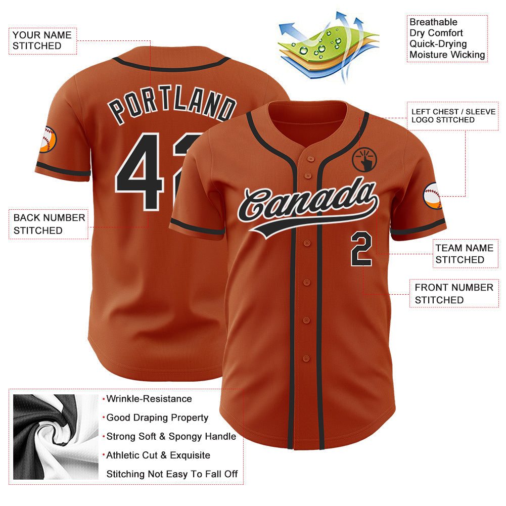 Custom Texas Orange Black-White Authentic Baseball Jersey baseball jersey product view 3