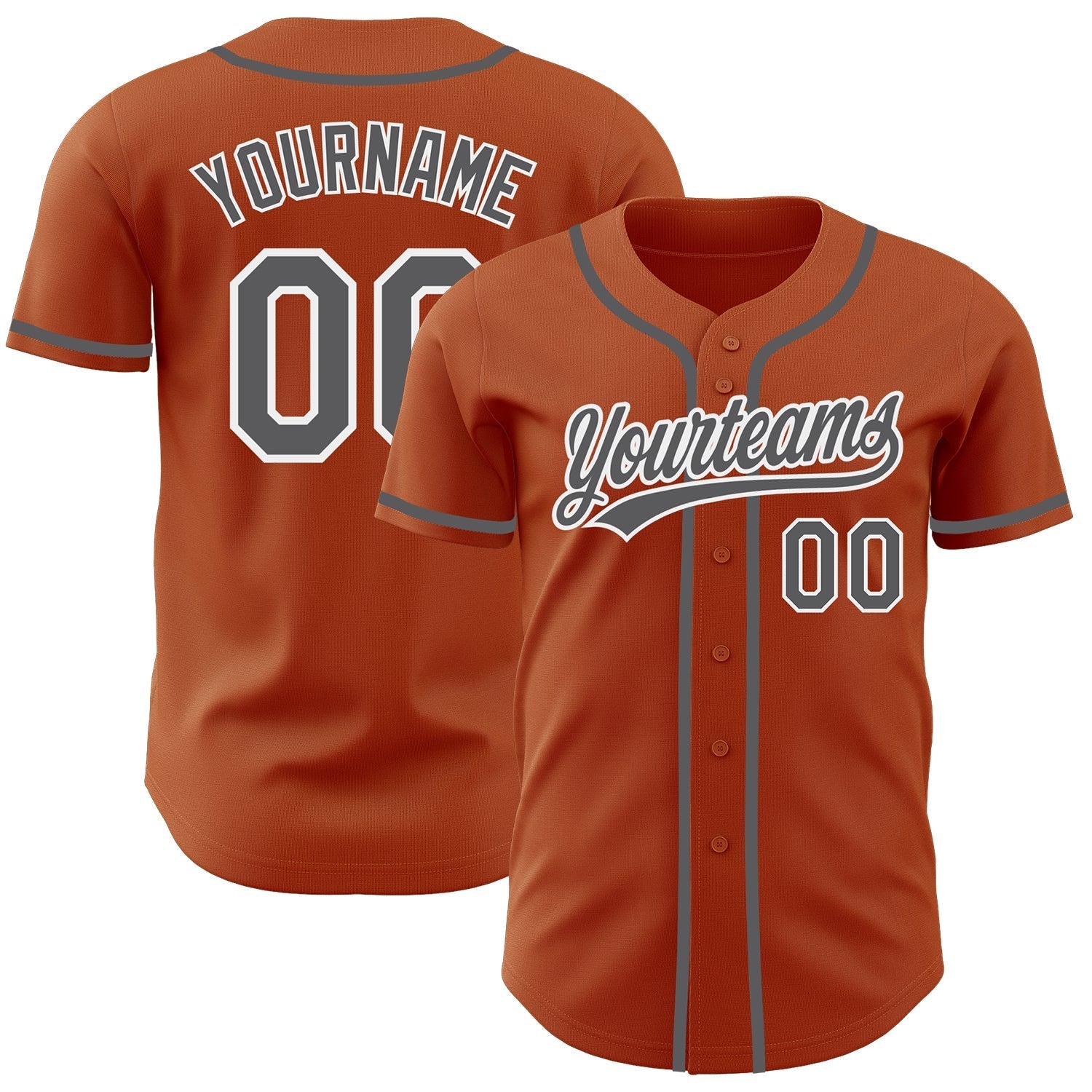 Custom Texas Orange Steel Gray-White Authentic Baseball Jersey baseball jersey product view 1