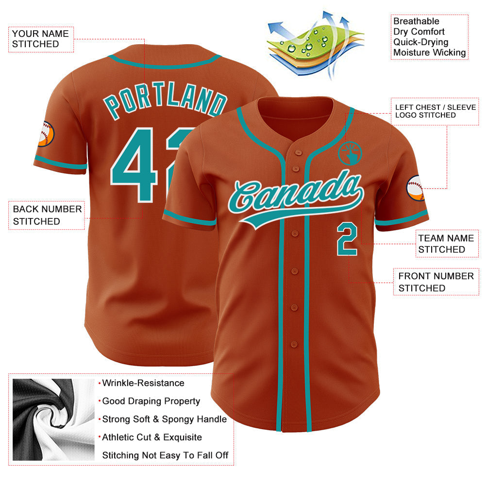 Custom Texas Orange Teal-White Authentic Baseball Jersey baseball jersey product view 3