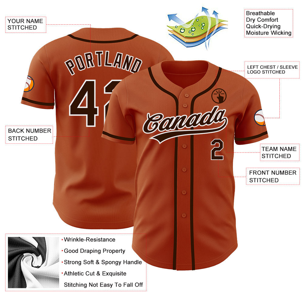 Custom Texas Orange Brown-White Authentic Baseball Jersey baseball jersey product view 3