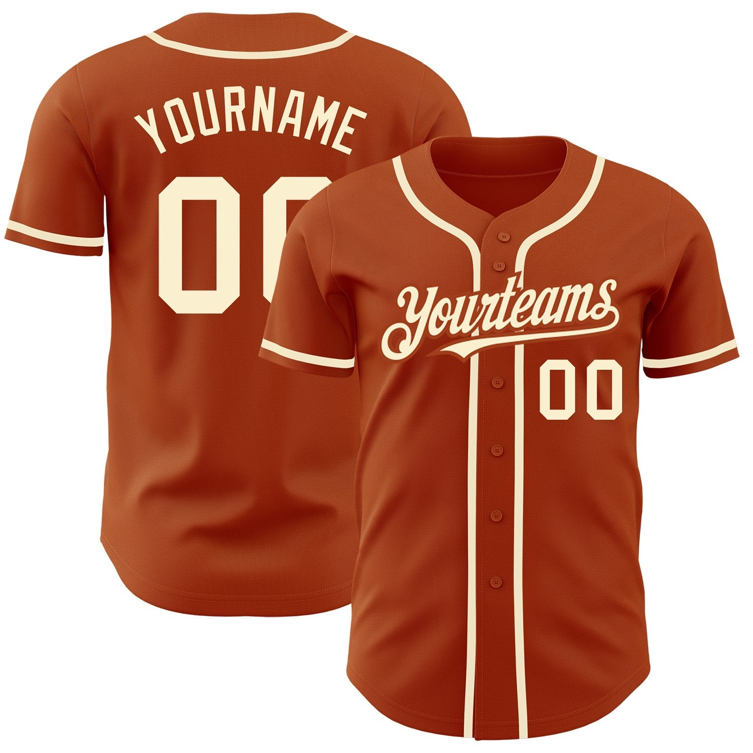 Custom Texas Orange Cream Authentic Baseball Jersey baseball jersey product view 1