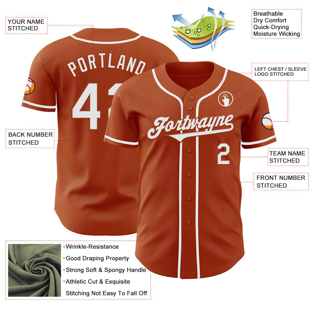 Custom Texas Orange White Authentic Baseball Jersey baseball jersey product view 3