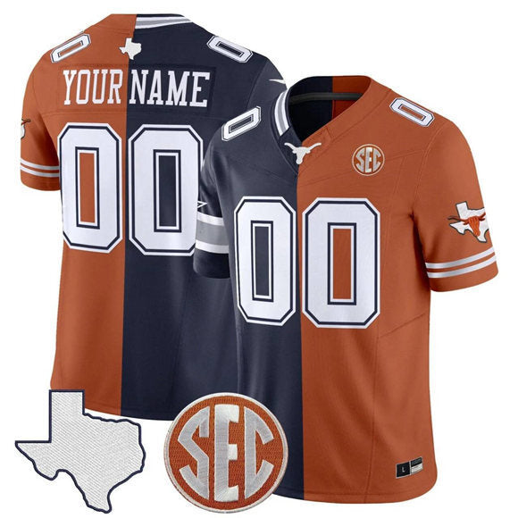Texas Longhorns Active Player Custom Orange Navy Split 2025 F.U.S.E. Vapor Limited College Football Jersey football jersey product view 1