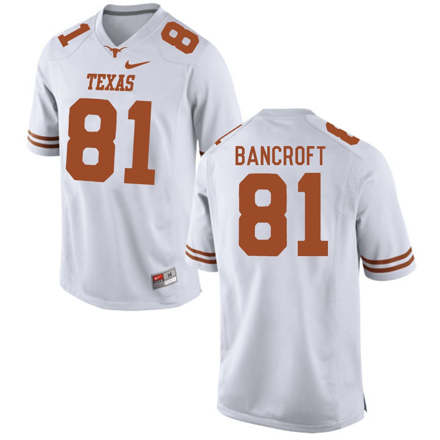 Texas Longhorns BANCROFT 81 White College Football Jersey football jersey product view 1