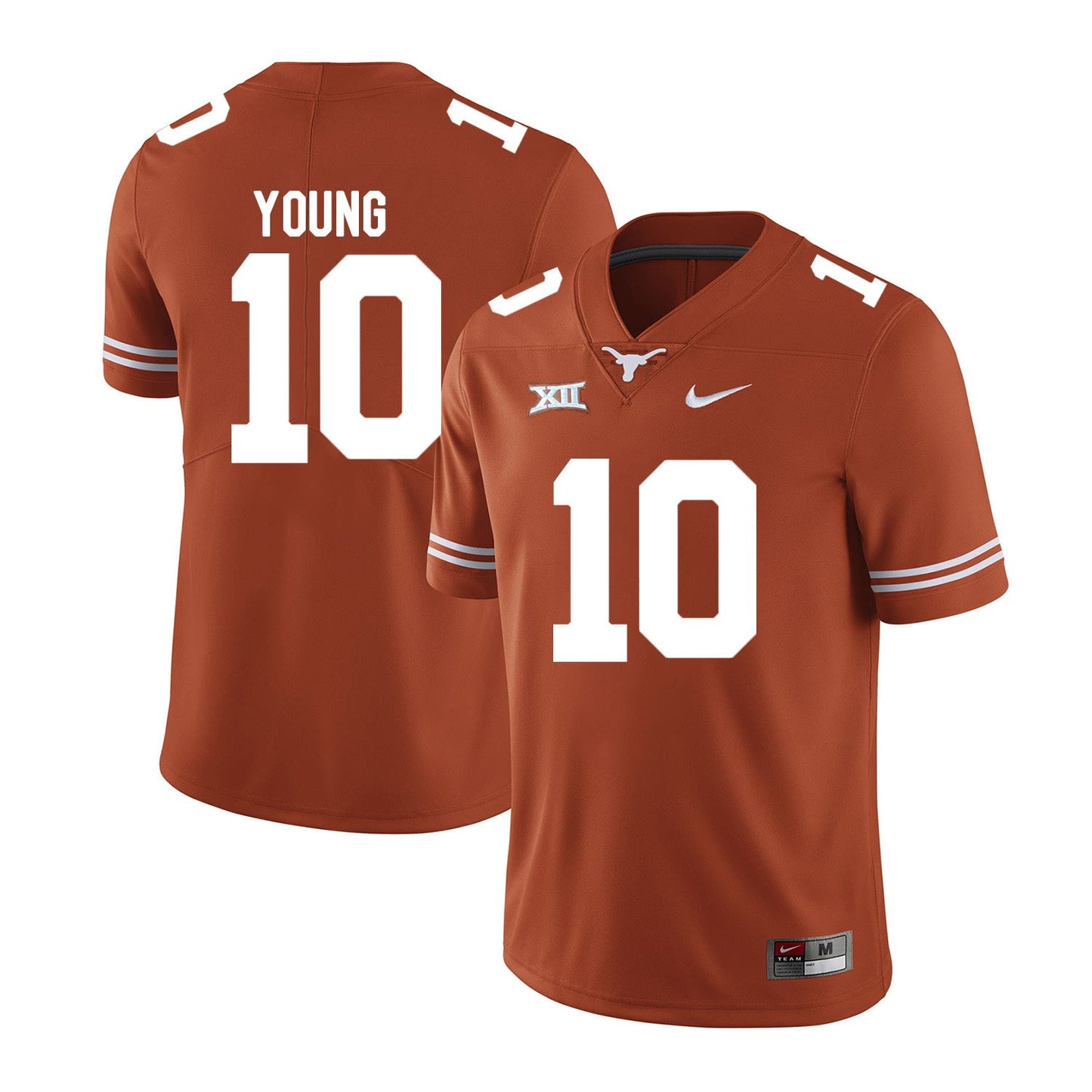Texas Longhorns YOUNG 10 Orange College Football Jersey football jersey product view 1