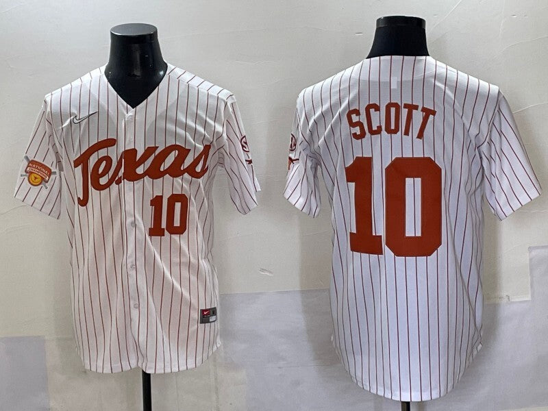 Texas Longhorns #10 Mia Scott White Pinstripe ncaa Collaboration Style 1 College Football Jersey football jersey product view 1