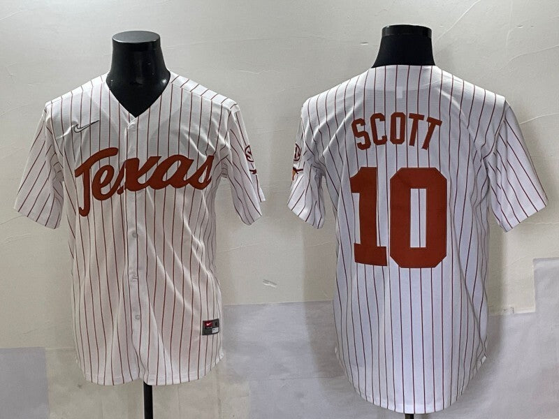 Texas Longhorns #10 Mia Scott White Pinstripe ncaa Collaboration Style 3 College Football Jersey football jersey product view 1