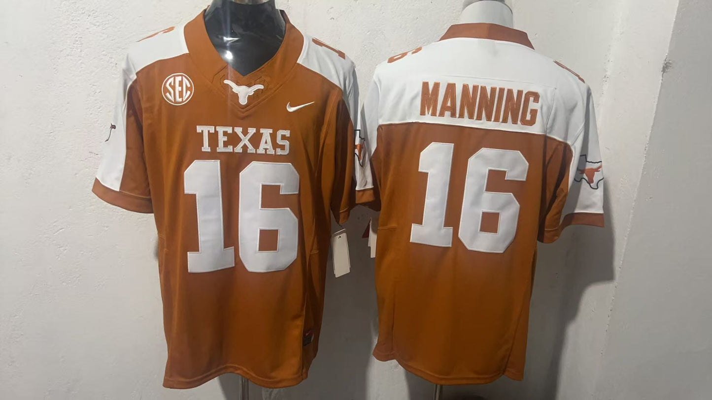 Texas Longhorns #16 Arch Manning NCAA V3 New Style 4 College Football Jersey football jersey product view 1