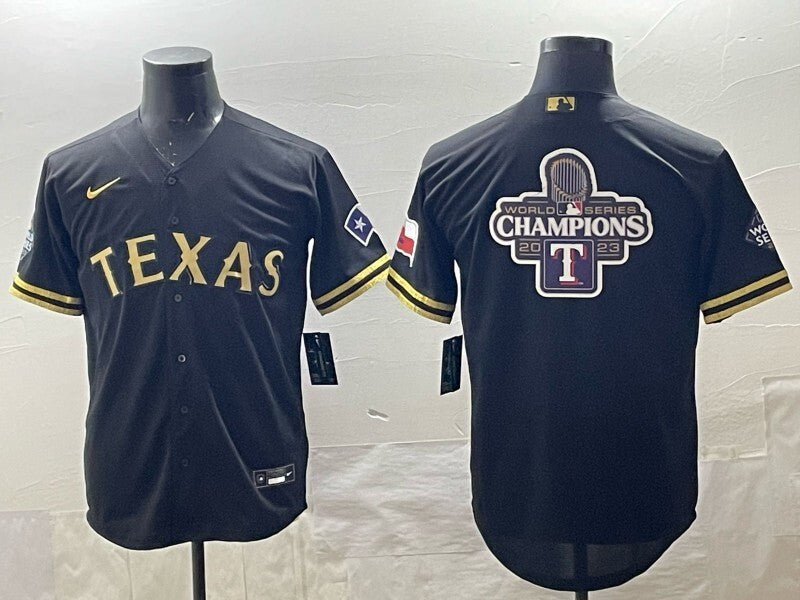 Texas Rangers Rangers Black Gold Adult Style 1 Baseball Jersey baseball jersey product view 1