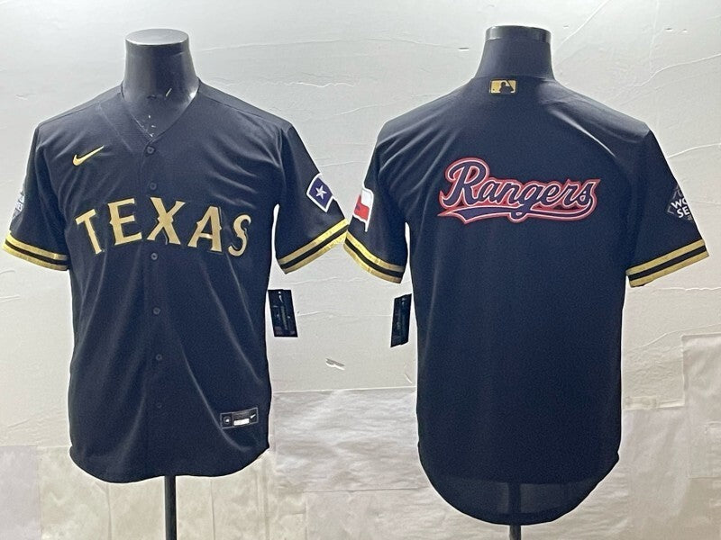 Texas Rangers Rangers Black Gold Adult Style 2 Baseball Jersey baseball jersey product view 1