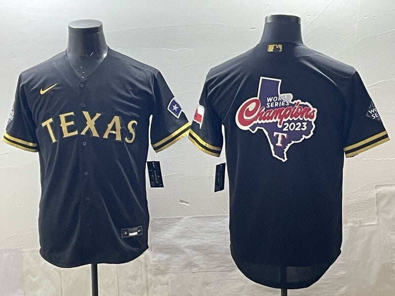 Texas Rangers Rangers Black Gold Adult Style 3 Baseball Jersey baseball jersey product view 1