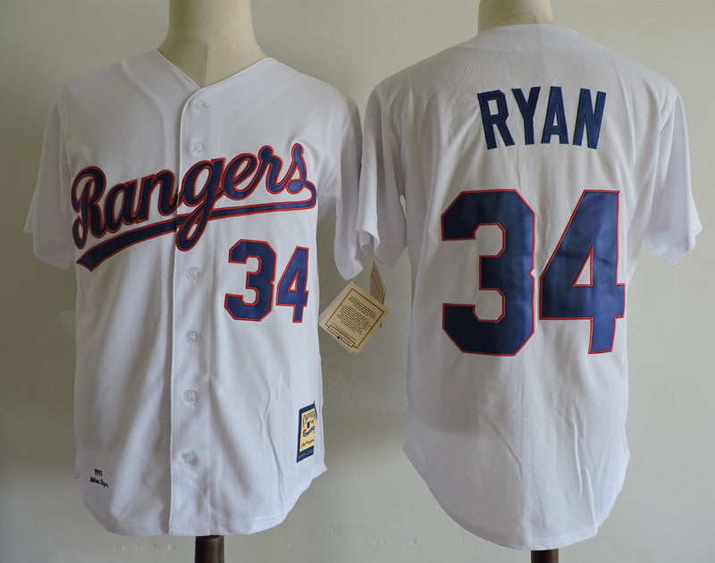 Texas Rangers #34 Nolan Ryan White Retro Baseball Jersey baseball jersey product view 1