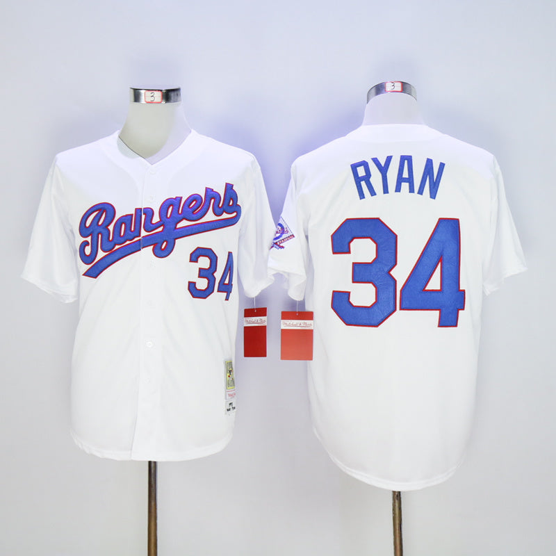Texas Rangers #34 Rangers 34 White 1993 Retro Baseball Jersey baseball jersey product view 1