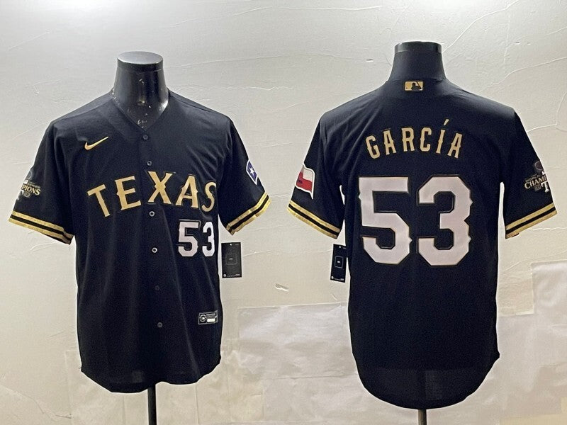Texas Rangers #53 Adolis Garcia Rangers Gold Text Style 1 Baseball Jersey baseball jersey product view 1