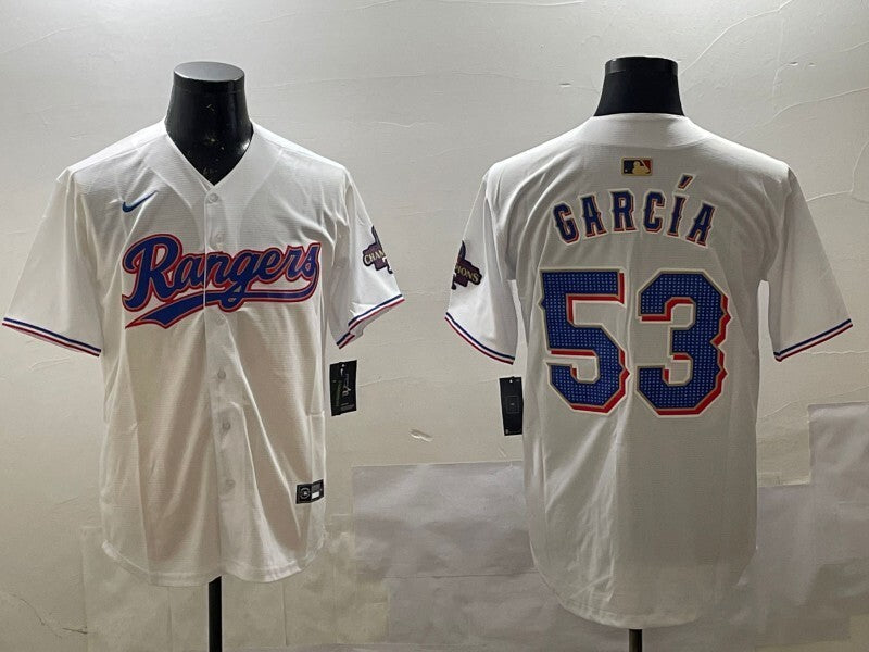 Texas Rangers #53 Adolis Garcia Rangers Gold Text Style 2 Baseball Jersey baseball jersey product view 1