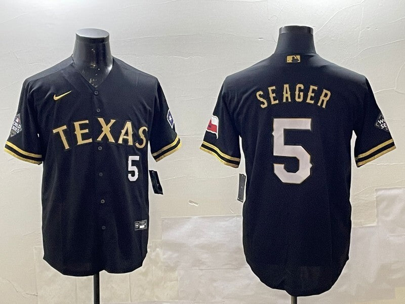 Texas Rangers #5 Corey Seager Rangers Gold Text Style 1 Baseball Jersey baseball jersey product view 1