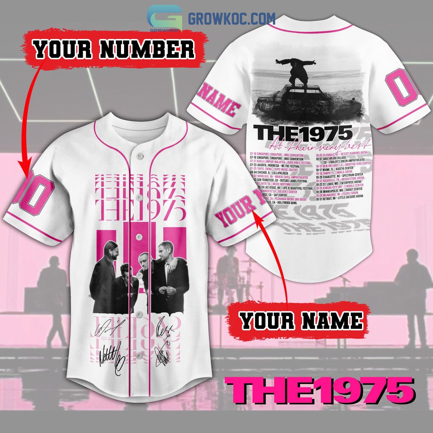 The 1975 At Their Very Best Tour 2023 White Design Baseball Jersey baseball jersey product view 1