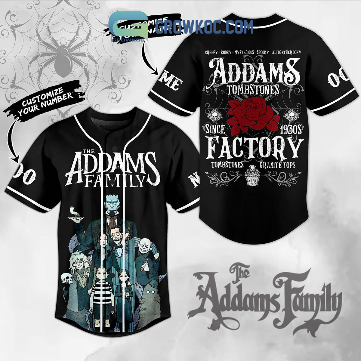 The Addams Family Tombstones Factory Personalized Baseball Jersey baseball jersey product view 1
