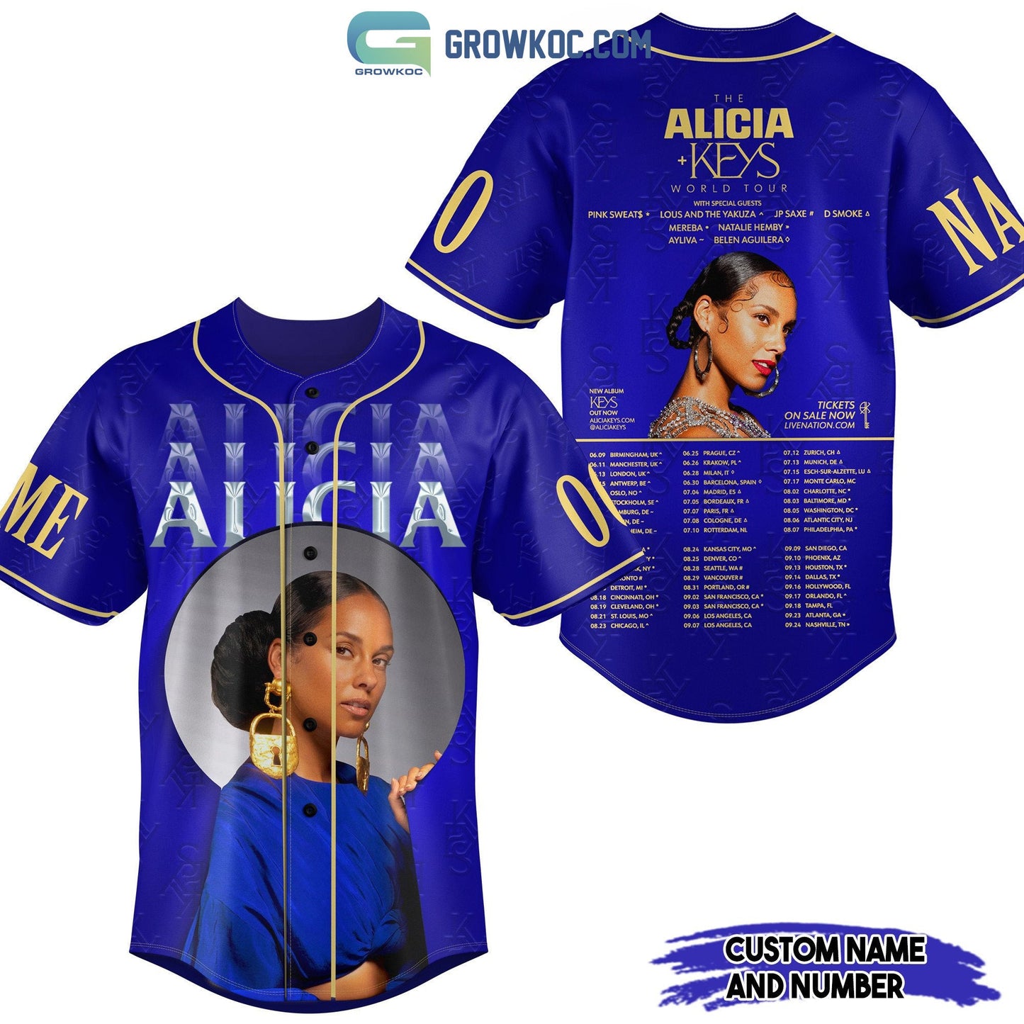 The Alicia Keys World Tour Personalized Baseball Jersey baseball jersey product view 1