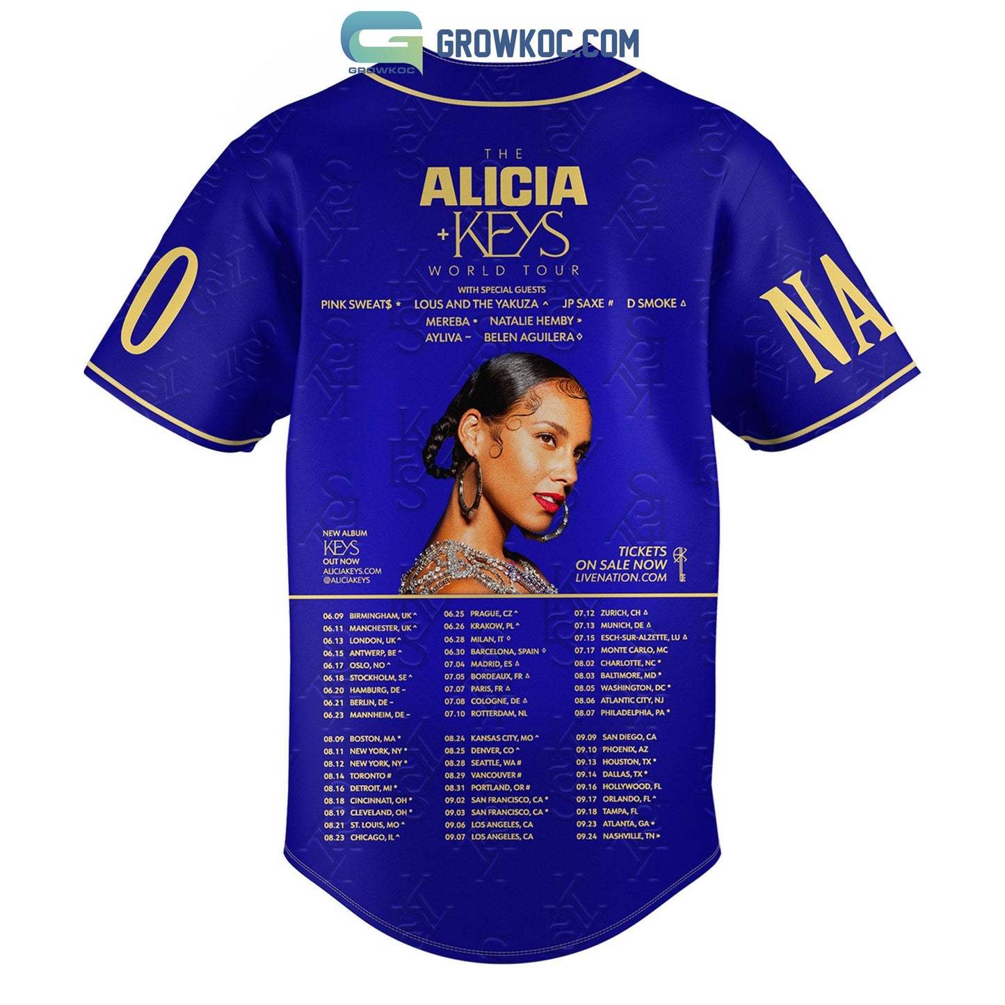 The Alicia Keys World Tour Personalized Baseball Jersey baseball jersey product view 2