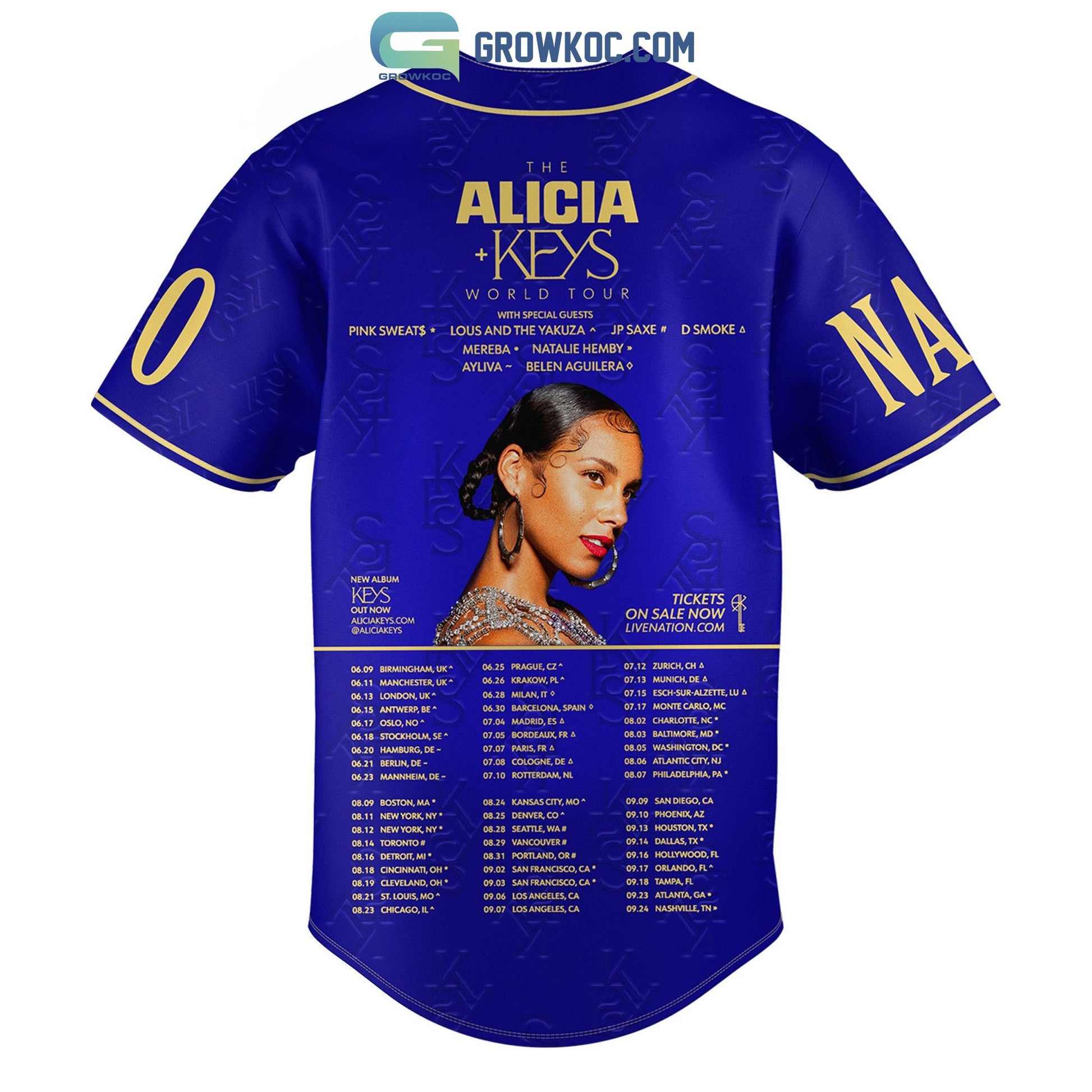 The Alicia Keys World Tour Personalized Baseball Jersey baseball jersey product view 2