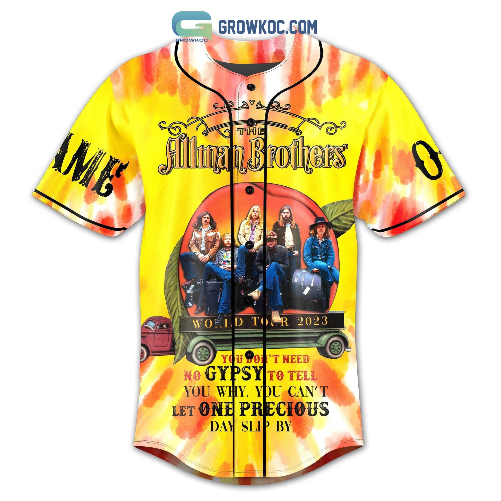 The Allman Brothers Band World Tour 2023 Yellow Design Personalized Baseball Jersey baseball jersey product view 2