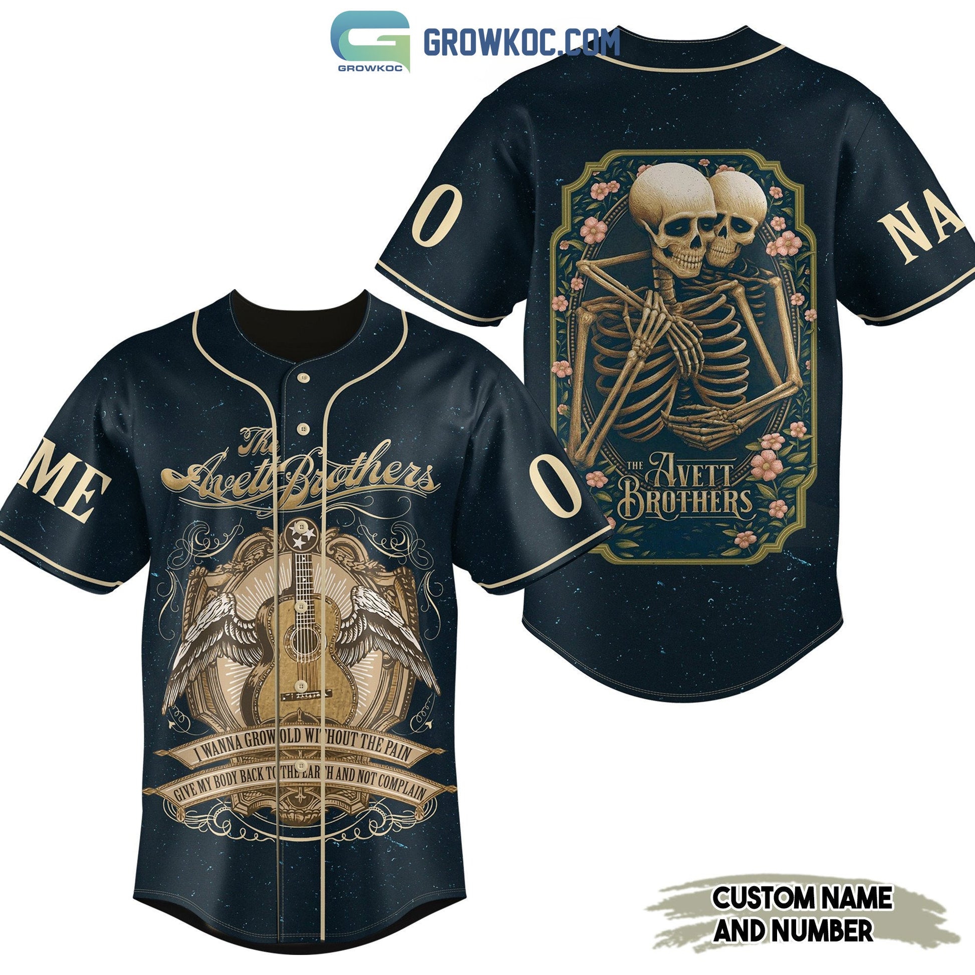 The Avett Brothers Skull Flowers Personalized Baseball Jersey baseball jersey product view 1