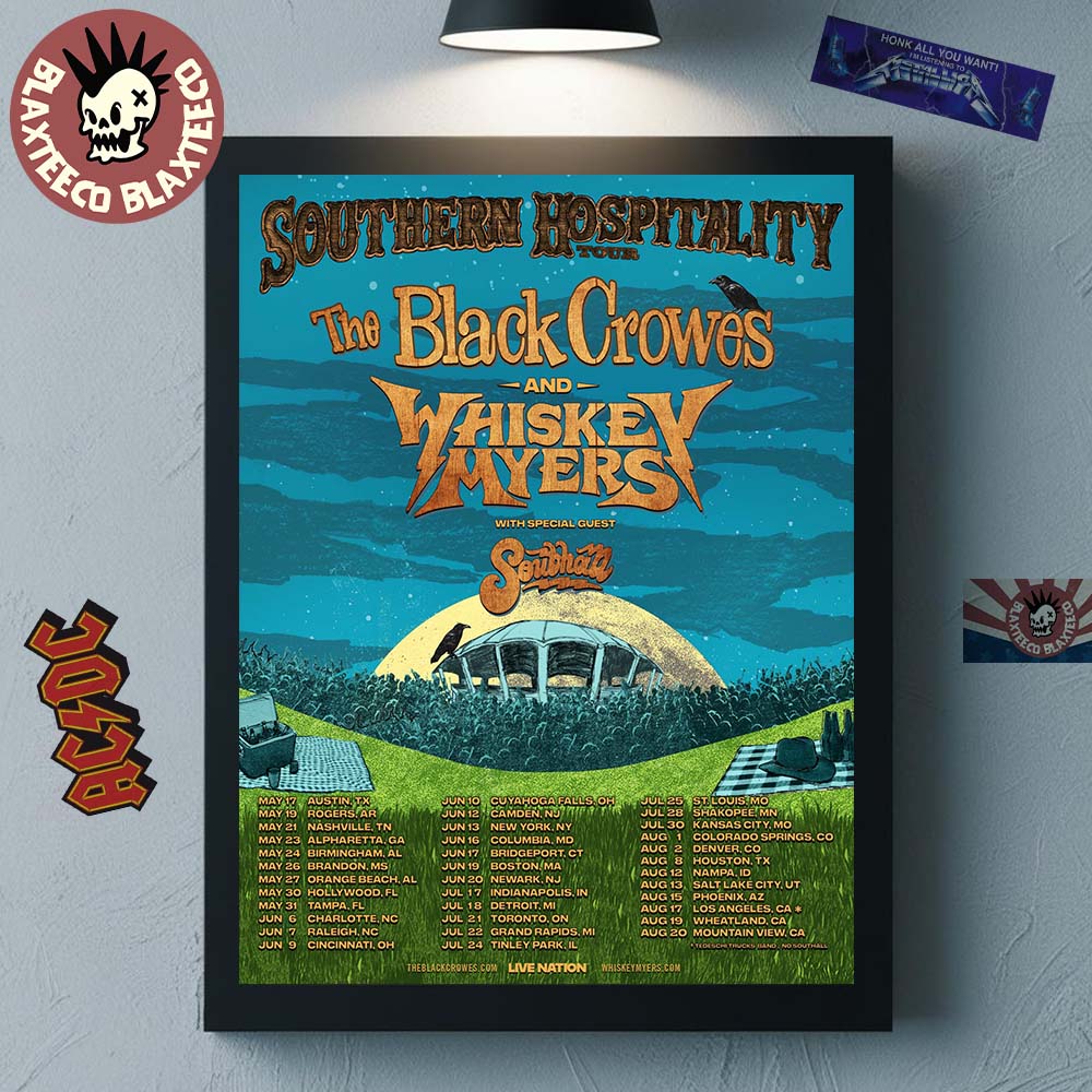 The Black Crowes And Whiskey Myers Southern Hospitality Tour 2026 North America Schedule Dates Poster Canvas - T-Shirt, Sweatshirt, Hoodie