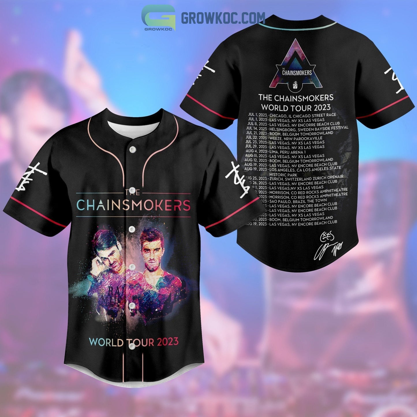 The Chainsmokers World Tour 2023 Baseball Jersey baseball jersey product view 1