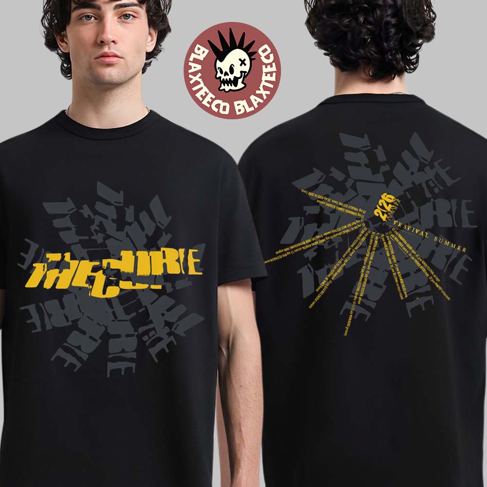 The Cure Festival Summer 2026 Merch Cracked Black And Yellow Logo With Dateback T-Shirt Unisex T-shirt, Sweatshirt, Hoodie, Long Sleeve Tee - T-Shirt, Sweatshirt, Hoodie