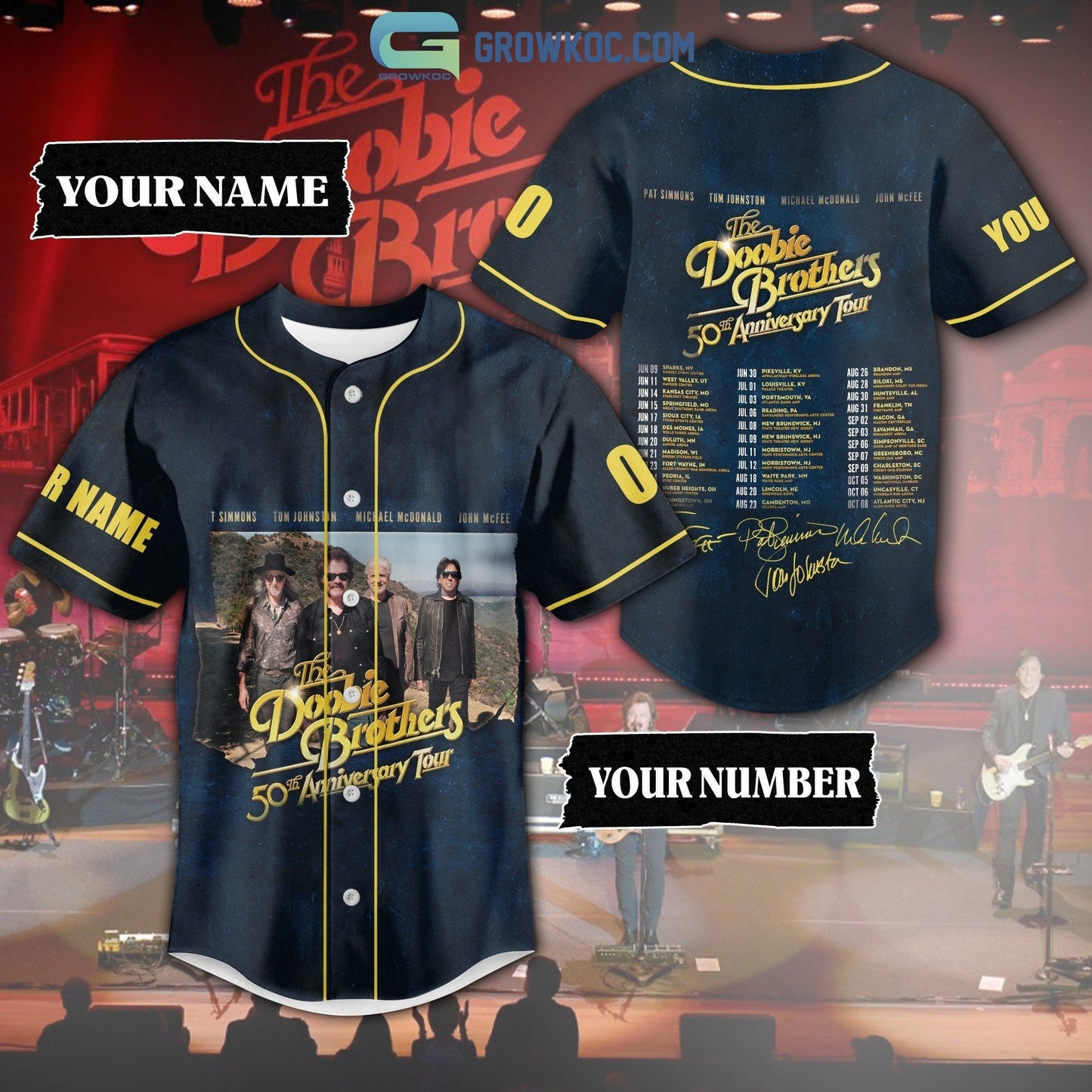 The Doobie Brothers 50th Anniversary Tour Personalized Baseball Jersey baseball jersey product view 1