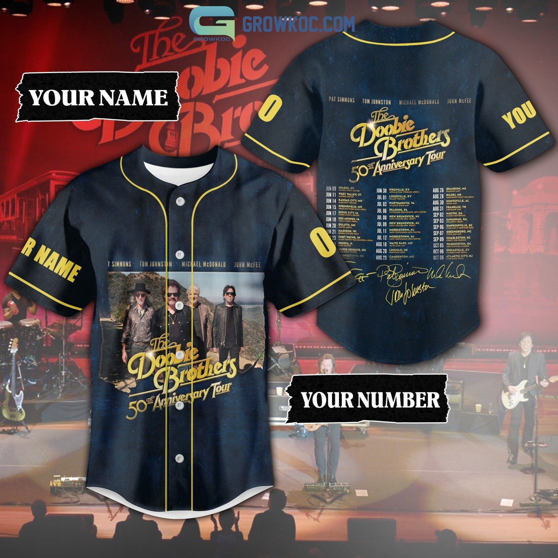 The Doobie Brothers 50th Anniversary Tour Personalized Baseball Jersey baseball jersey product view 1