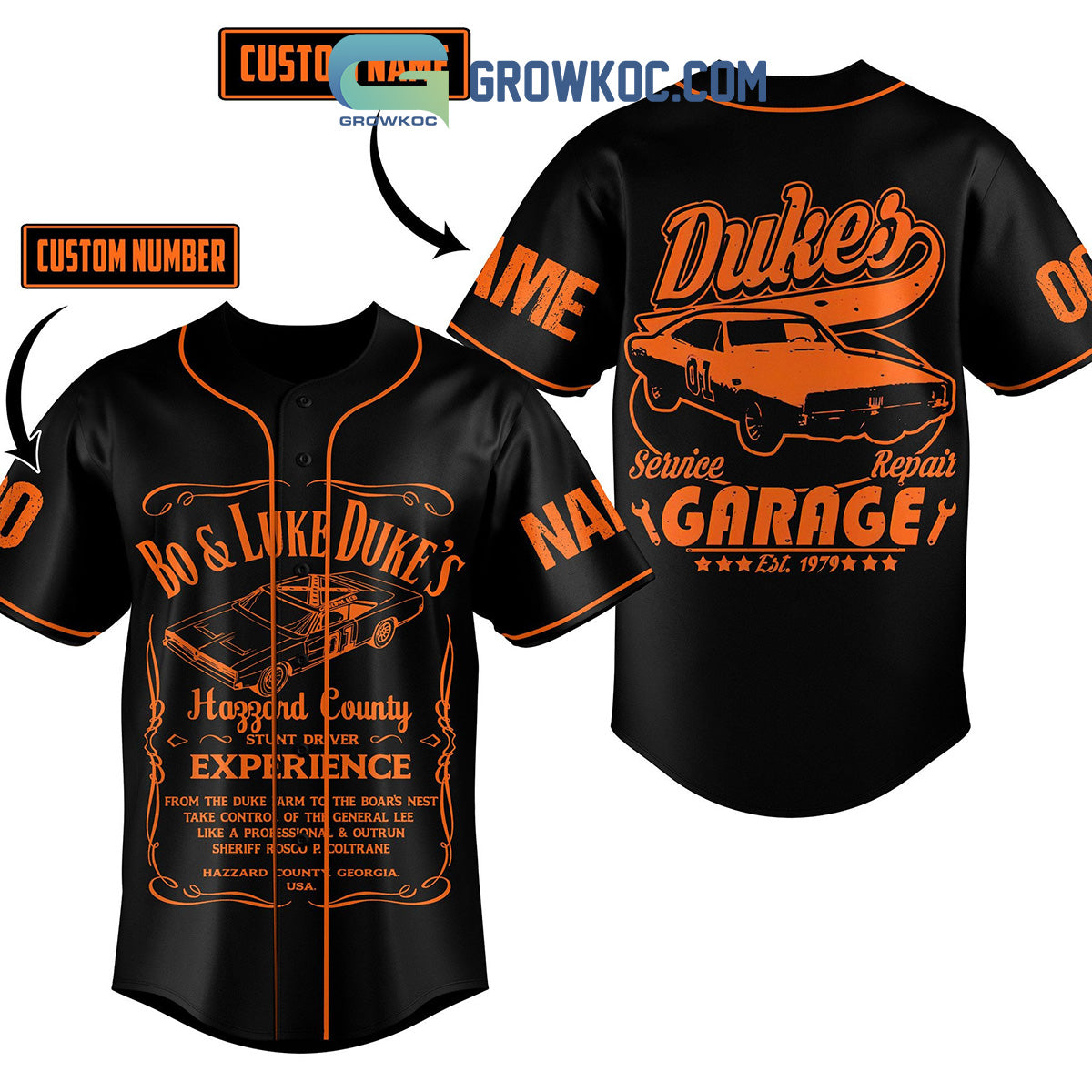 The Dukes of Hazzard Bo & Luke Duke’s Personalized Baseball Jersey baseball jersey product view 1