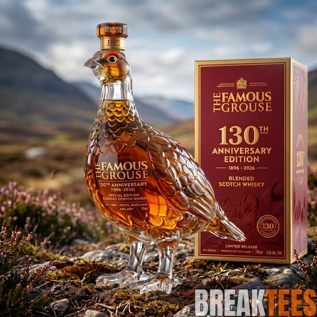The Famous Grouse 130th Anniversary Edition Blended Scotch Whisky Bottle Unisex T-shirt, Sweatshirt, Hoodie, Long Sleeve Tee - T-Shirt, Sweatshirt, Hoodie