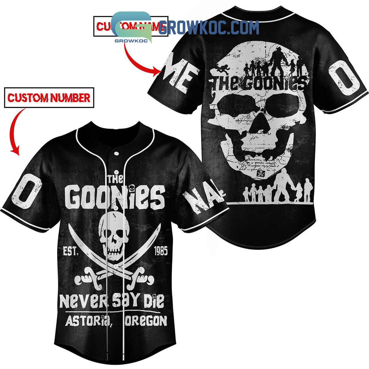 The Goonies Never Say Die Personalized Baseball Jersey baseball jersey product view 1