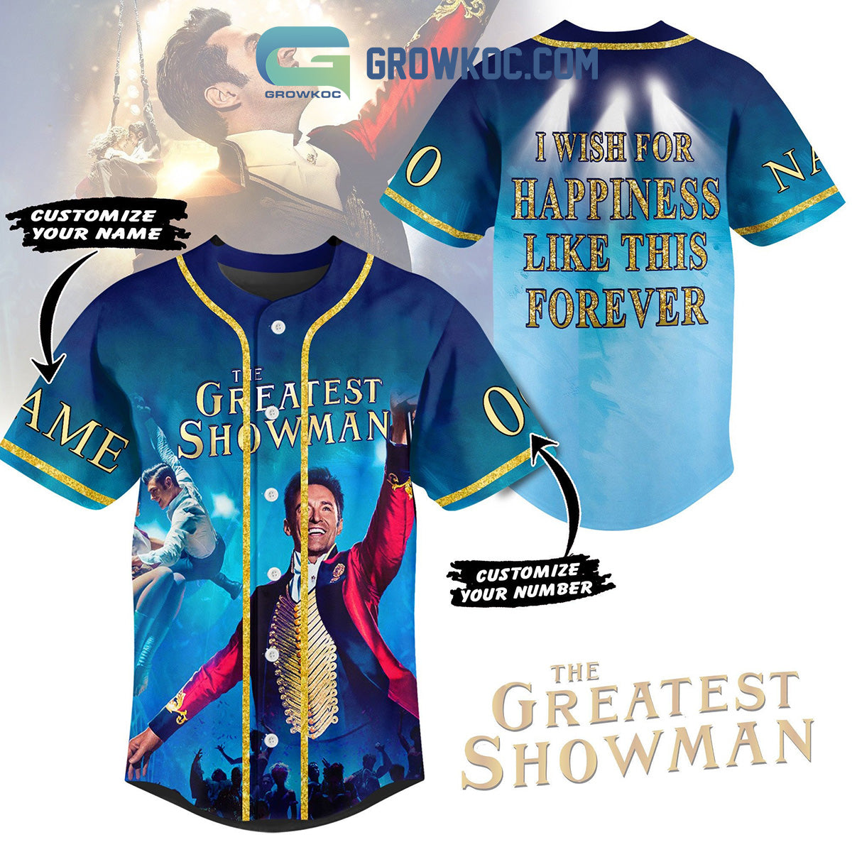 The Greatest Showman Hugh Jackman Personalized Baseball Jersey baseball jersey product view 1