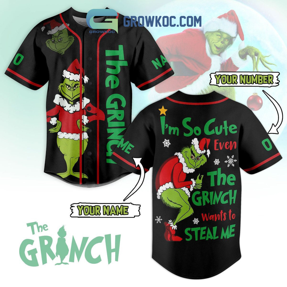 The Grinch I’m So Cute Even The Grinch Wants To Steal Me Personalized Baseball Jersey baseball jersey product view 1